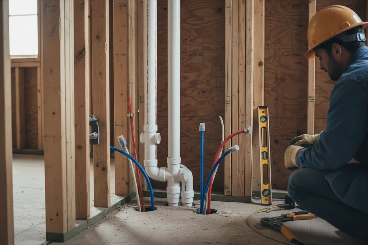 Drain and supply rough-in during Drain Cleaning in Courtland